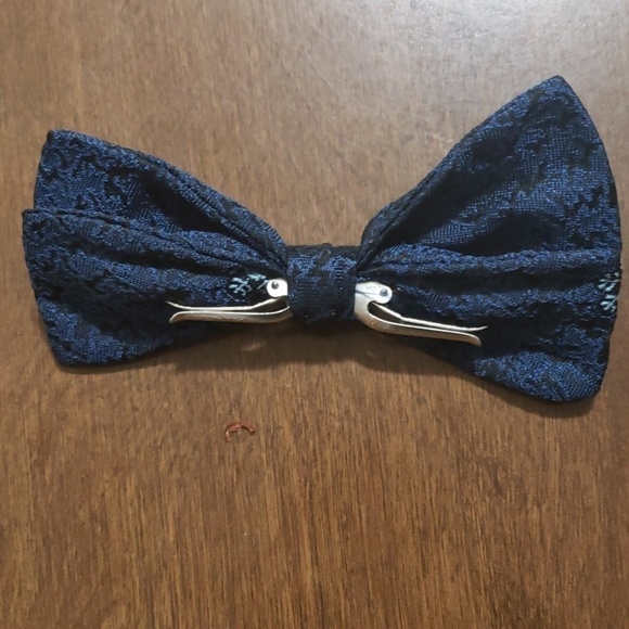 VINTAGE Royal Clip On Bow Tie Navy & Black Antique - Picture 7 of 8